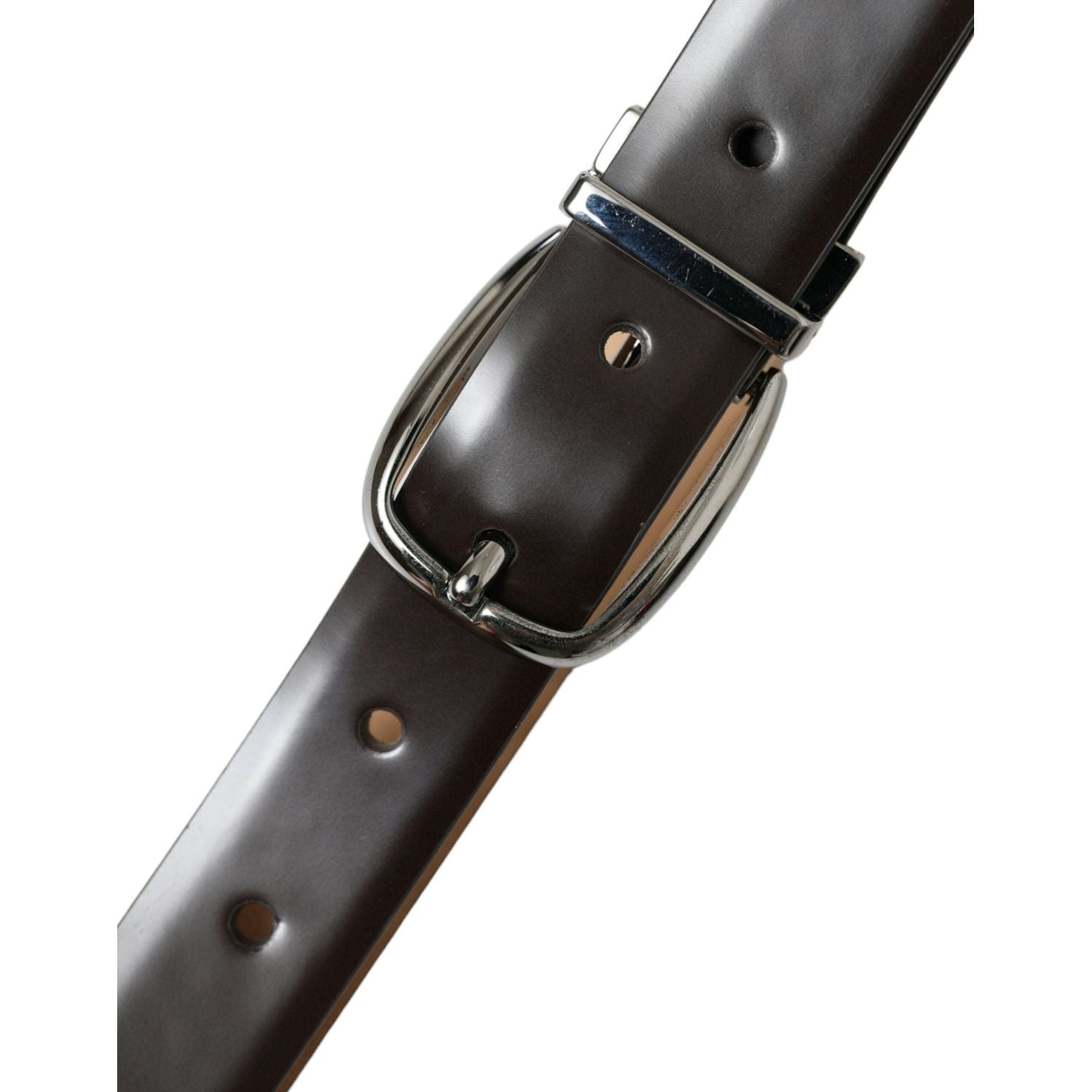 Dolce & Gabbana Dark Brown Leather Silver Metal Buckle Belt