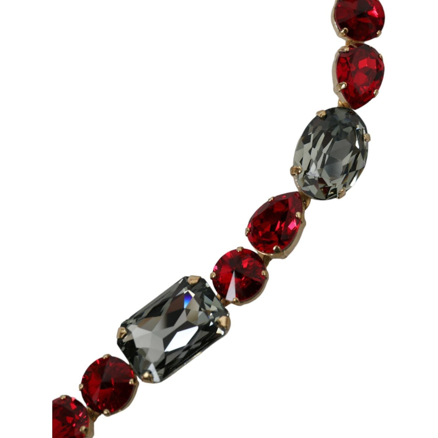 Dolce & Gabbana Red Leather Crystal Chain Waist Belt