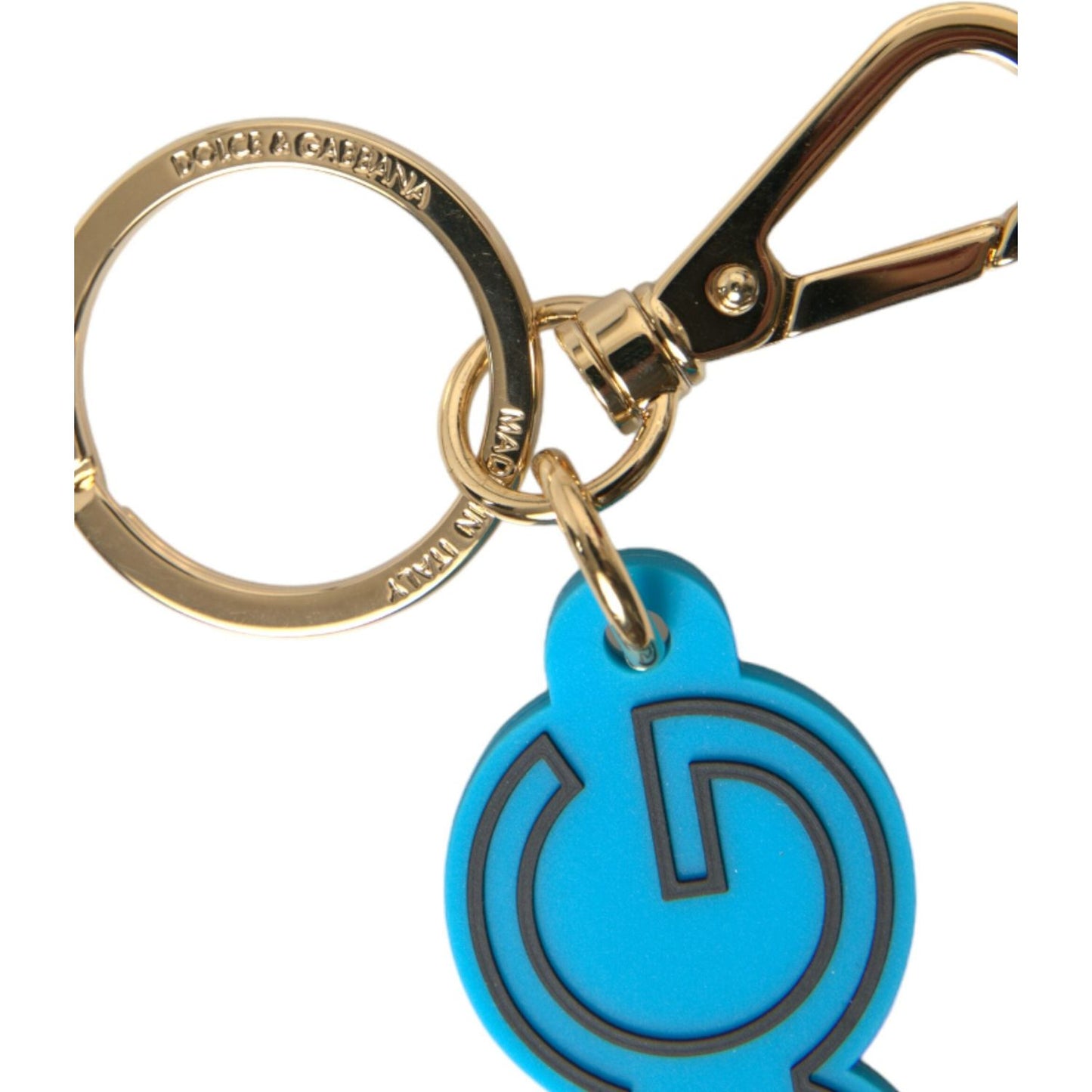 Dolce & Gabbana Blue Rubber Gold Tone Metal DG Logo Keyring Keychain