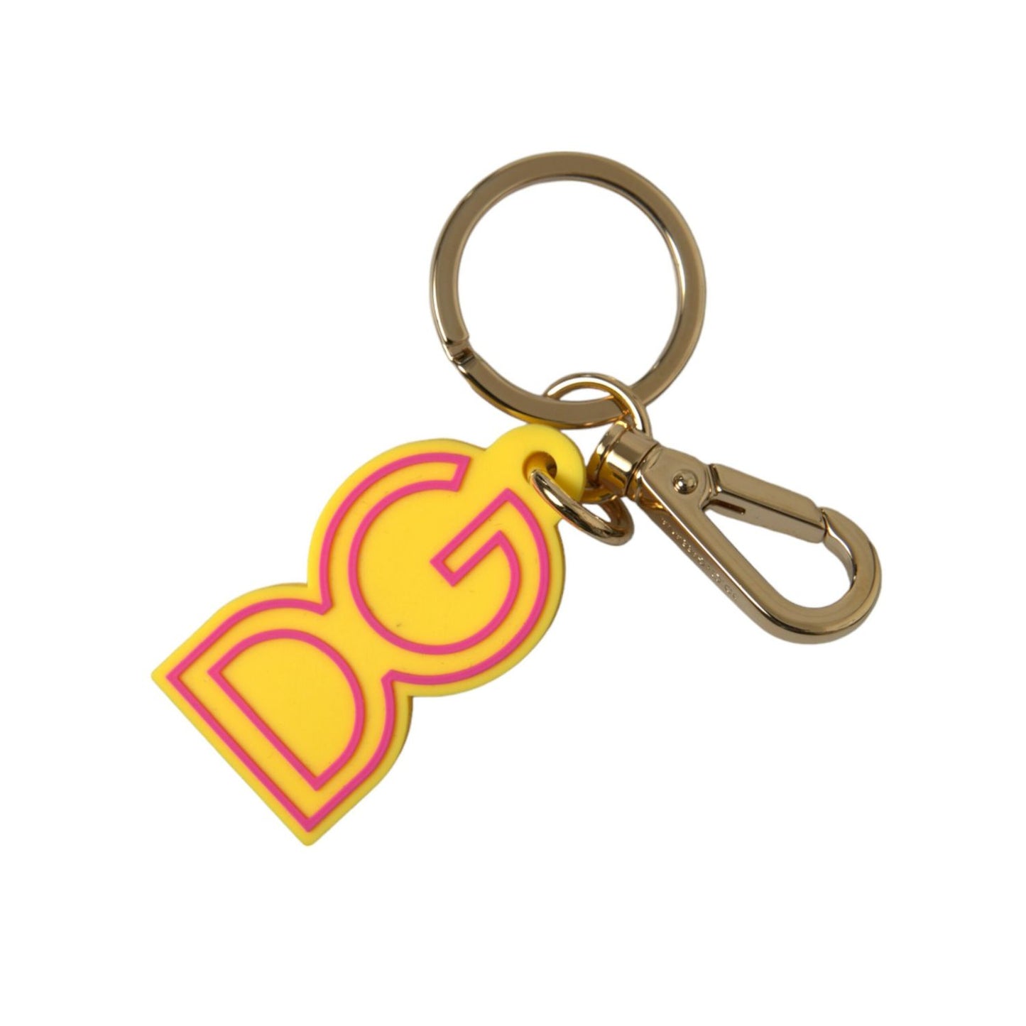 Dolce & Gabbana Yellow Rubber Gold Tone Metal DG Logo Keyring Keychain