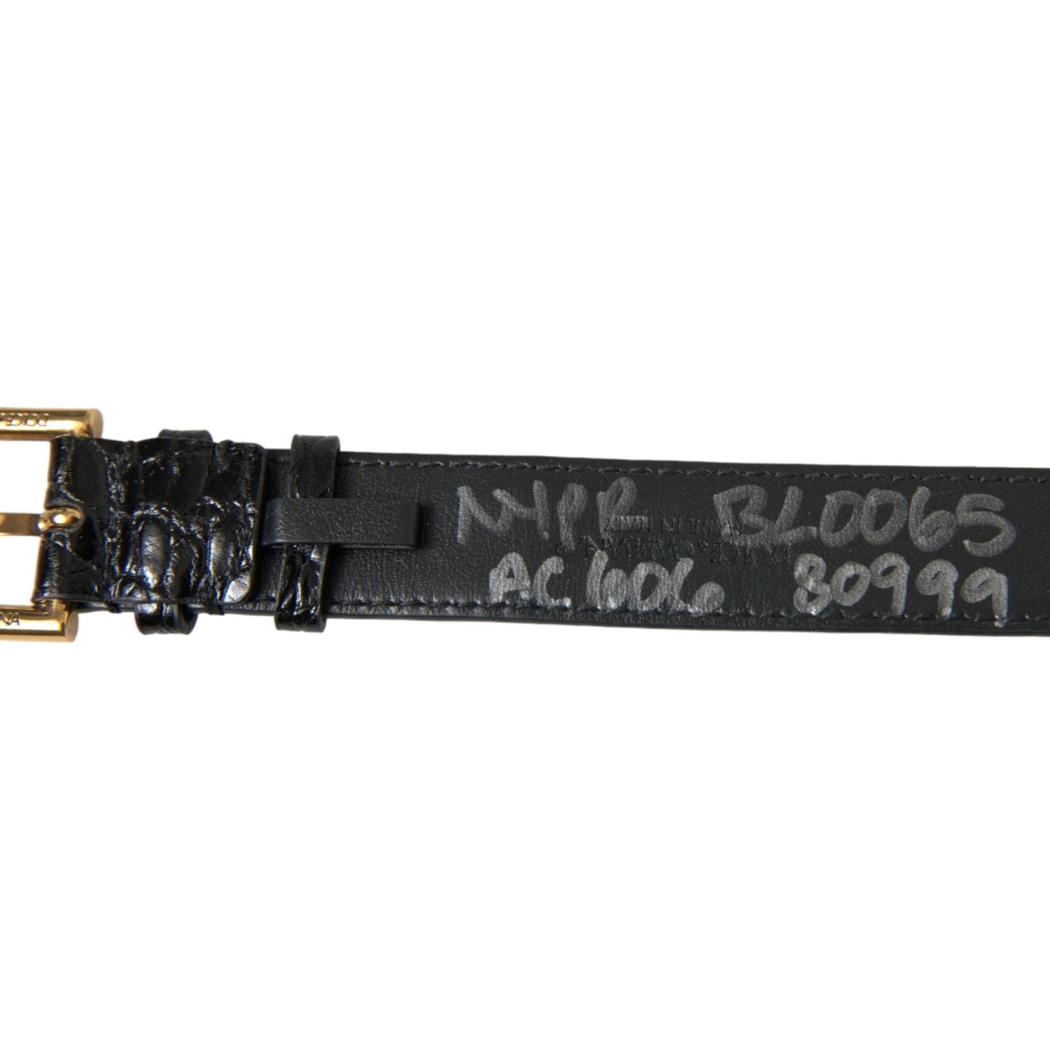 Dolce & Gabbana Black Textured Leather Gold Tone Metal Buckle Armband