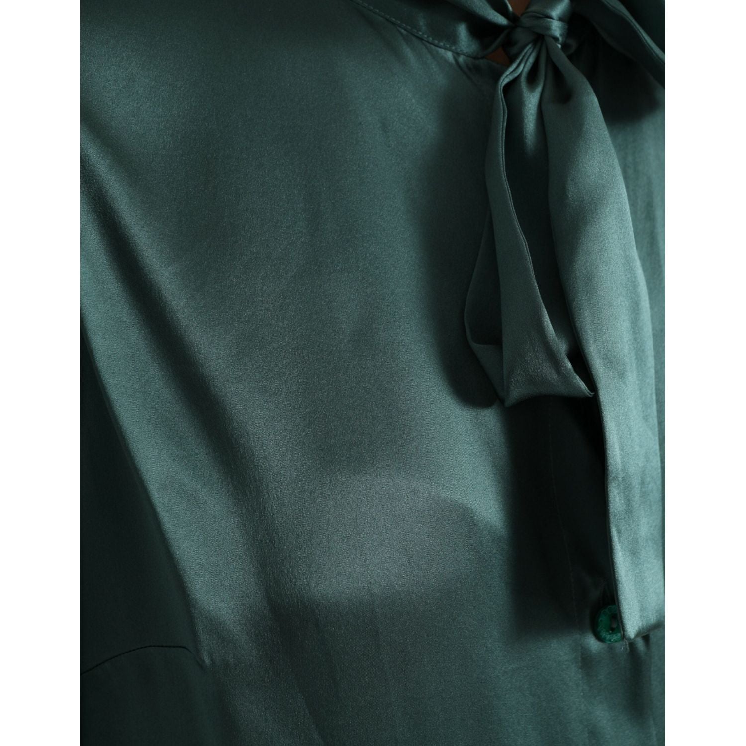 Dolce & Gabbana Dark Green Silk Ascot Collar Blouse Top