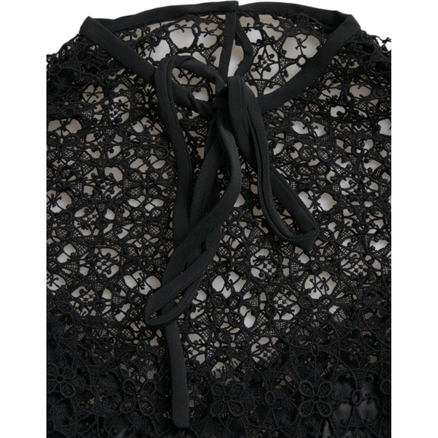 Dolce & Gabbana Black Floral Lace Short Sleeves Blouse Top