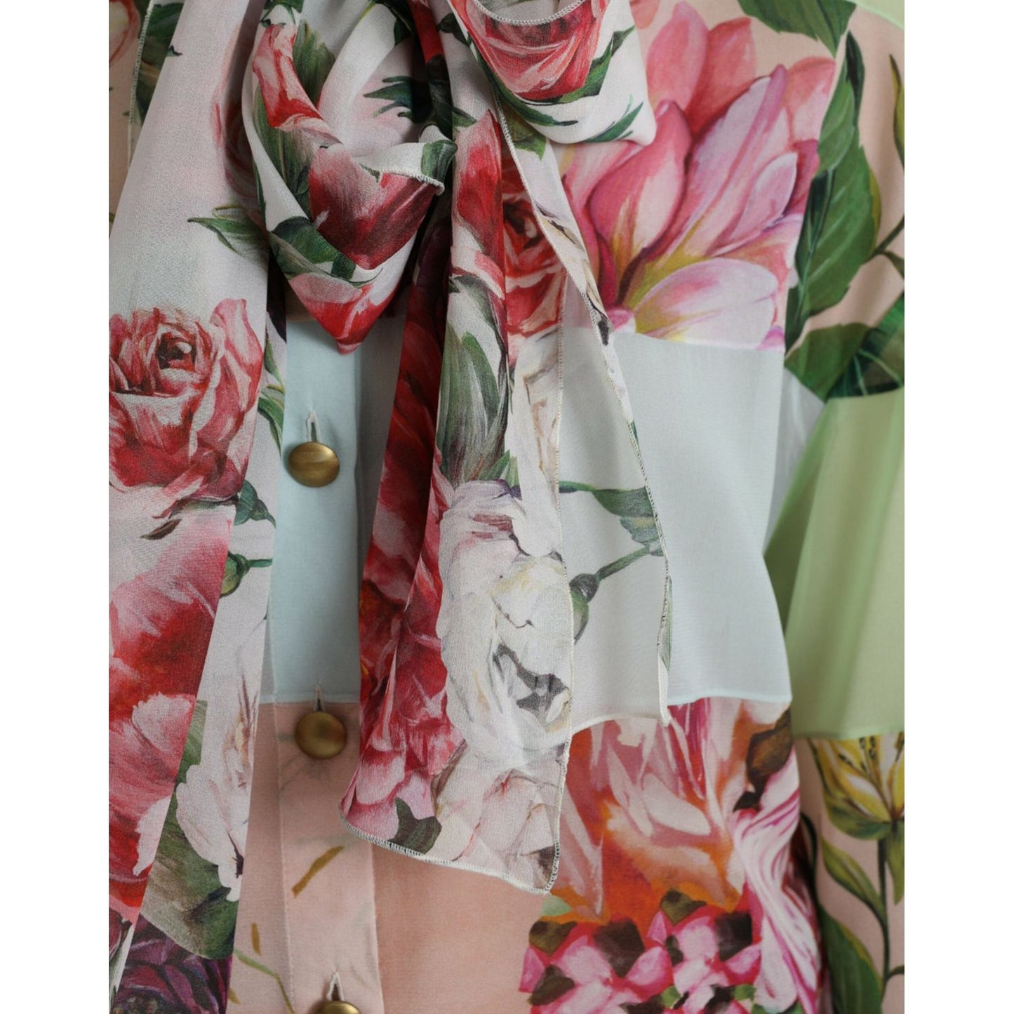 Dolce & Gabbana Multicolor Floral Patchwork Ascot Collar Top