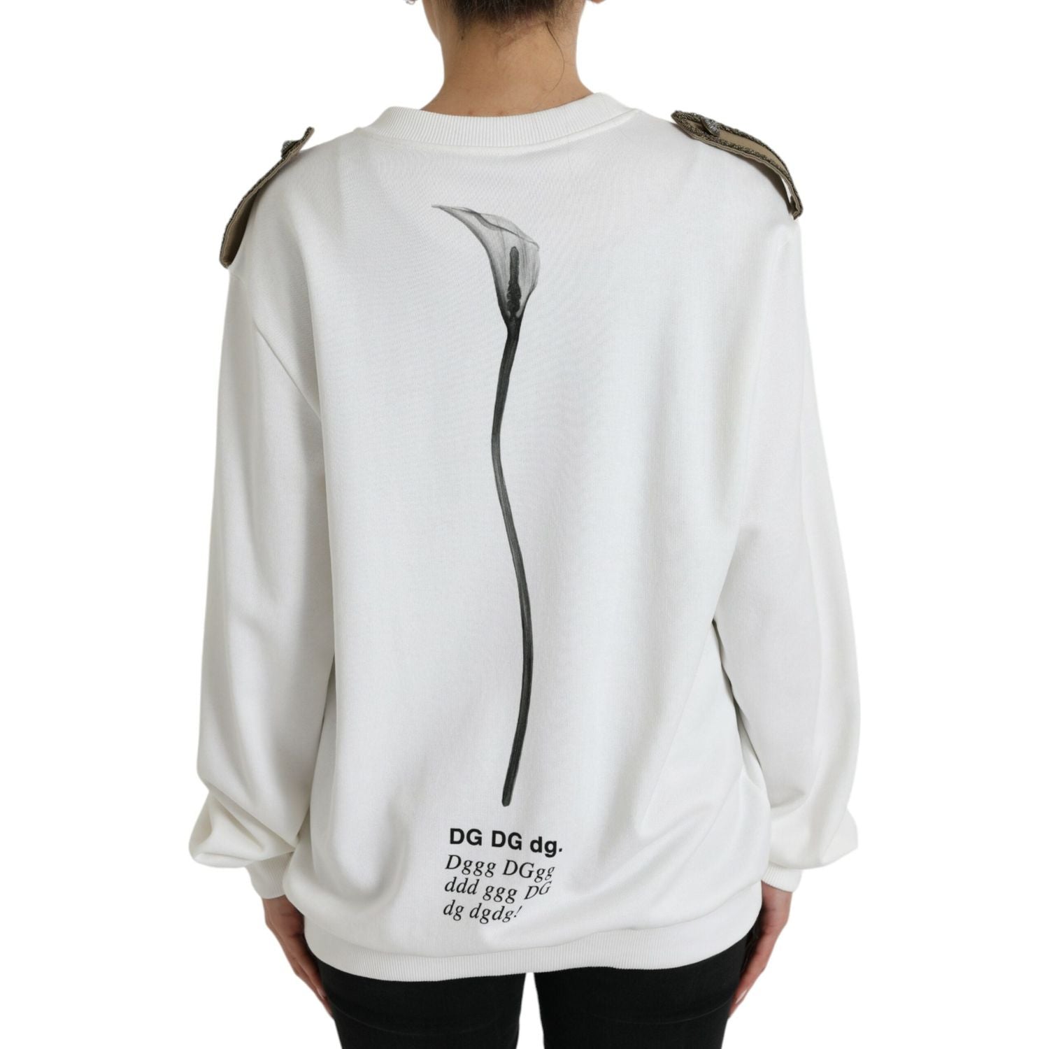 Dolce & Gabbana White Floral Cotton Crew Neck Pullover Sweater