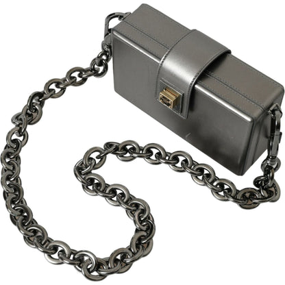 Dolce & Gabbana Metallic Gray Calfskin Leather DG BOX Shoulder Bag