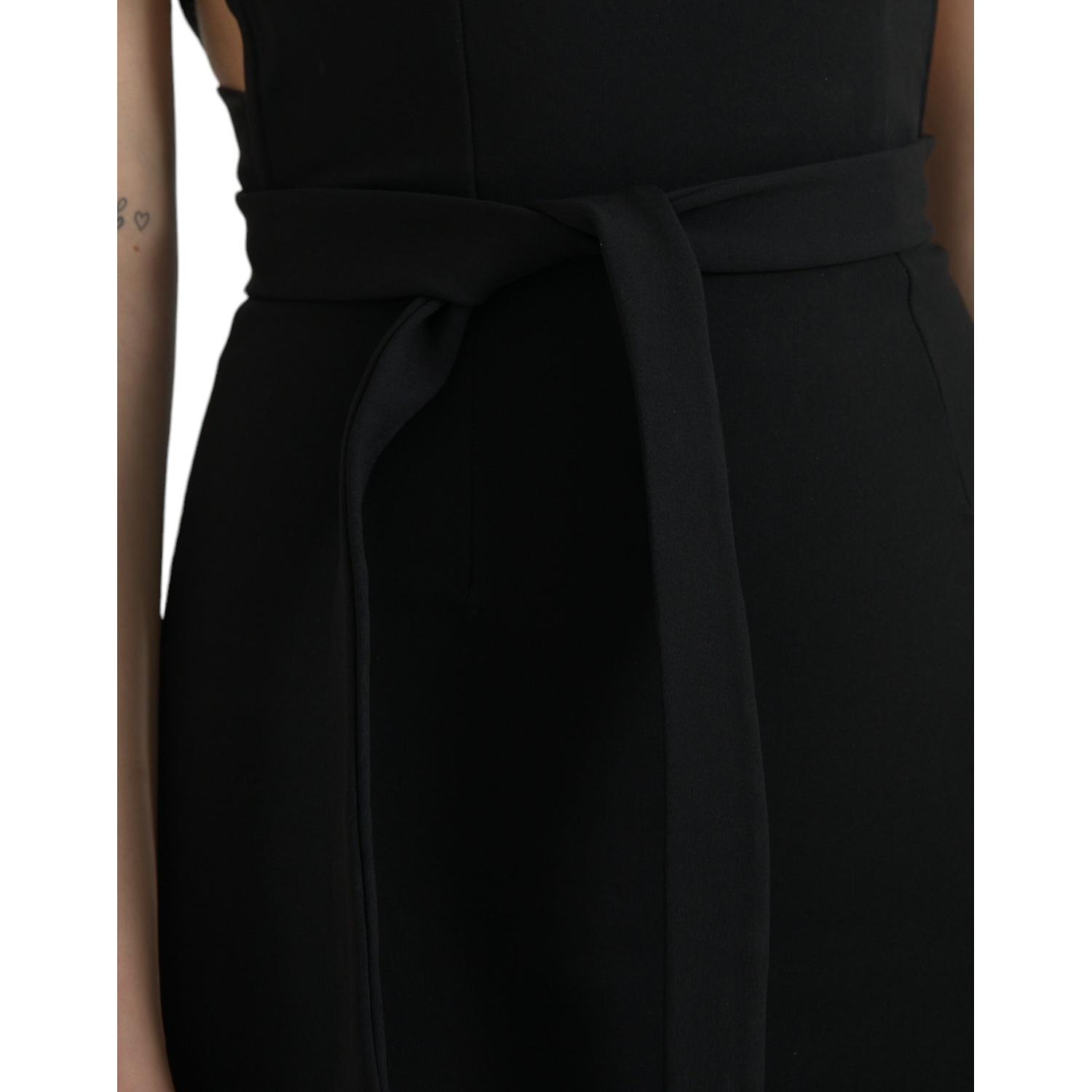 Dolce & Gabbana Black Sheath Halter Sleeveless Midi Dress