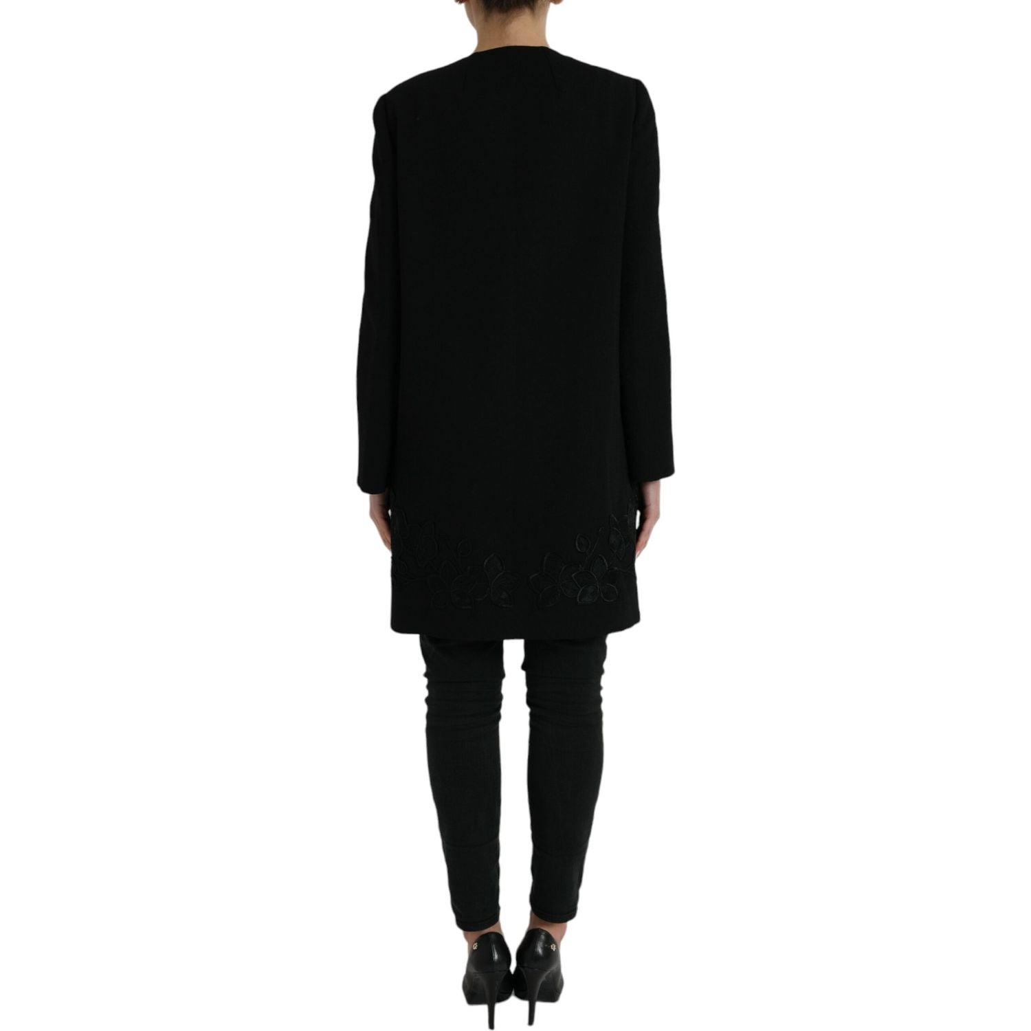 Dolce & Gabbana Black Floral Wool Button Embellished Jacket