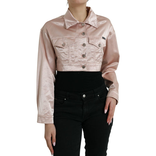 Dolce & Gabbana Pink Cotton Stretch Collared Cropped Jacket