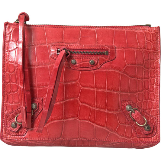 Balenciaga Red Exotic Skin Leather Classic Pouch Purse Wristlet Bag BAG1165