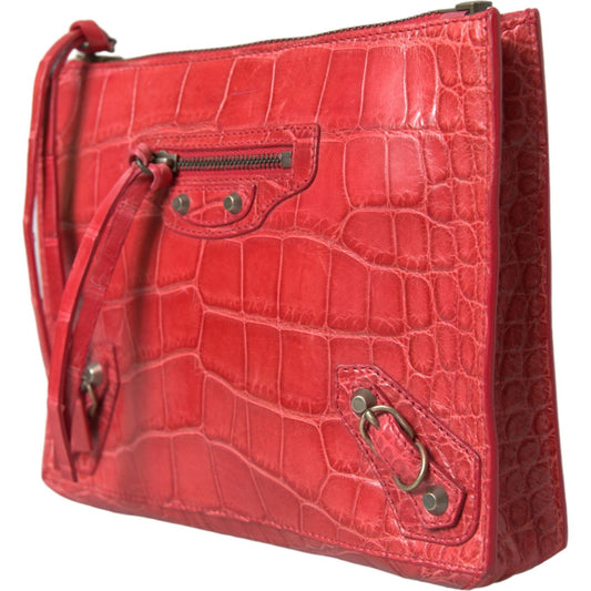 Balenciaga Red Exotic Skin Leather Classic Pouch Purse Wristlet Bag BAG1165