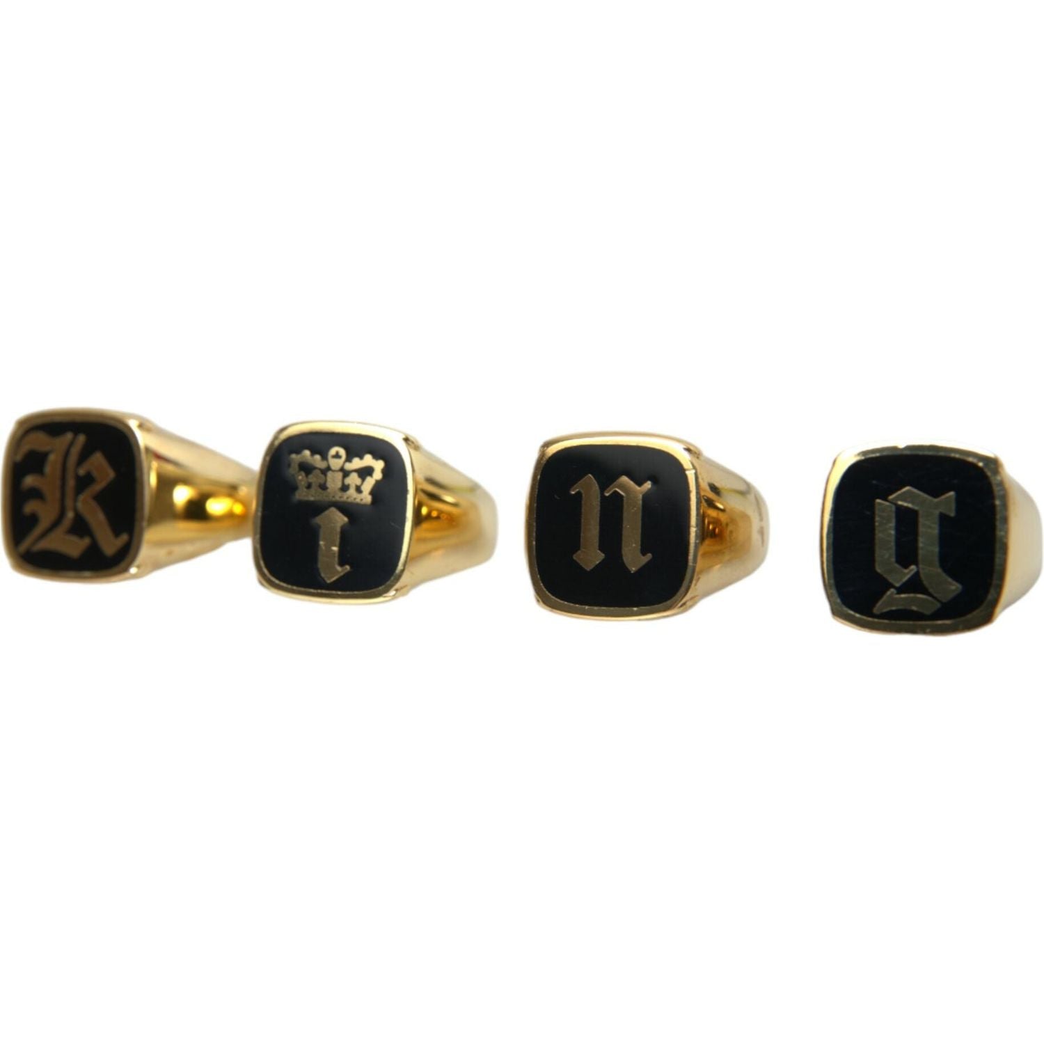 Dolce & Gabbana Gold Brass KING Enamel Set of 4 Ring