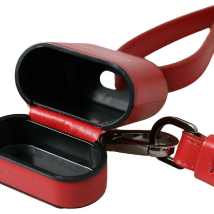 Dolce & Gabbana Red Calfskin Leather Logo Print Strap Men Airpods Case