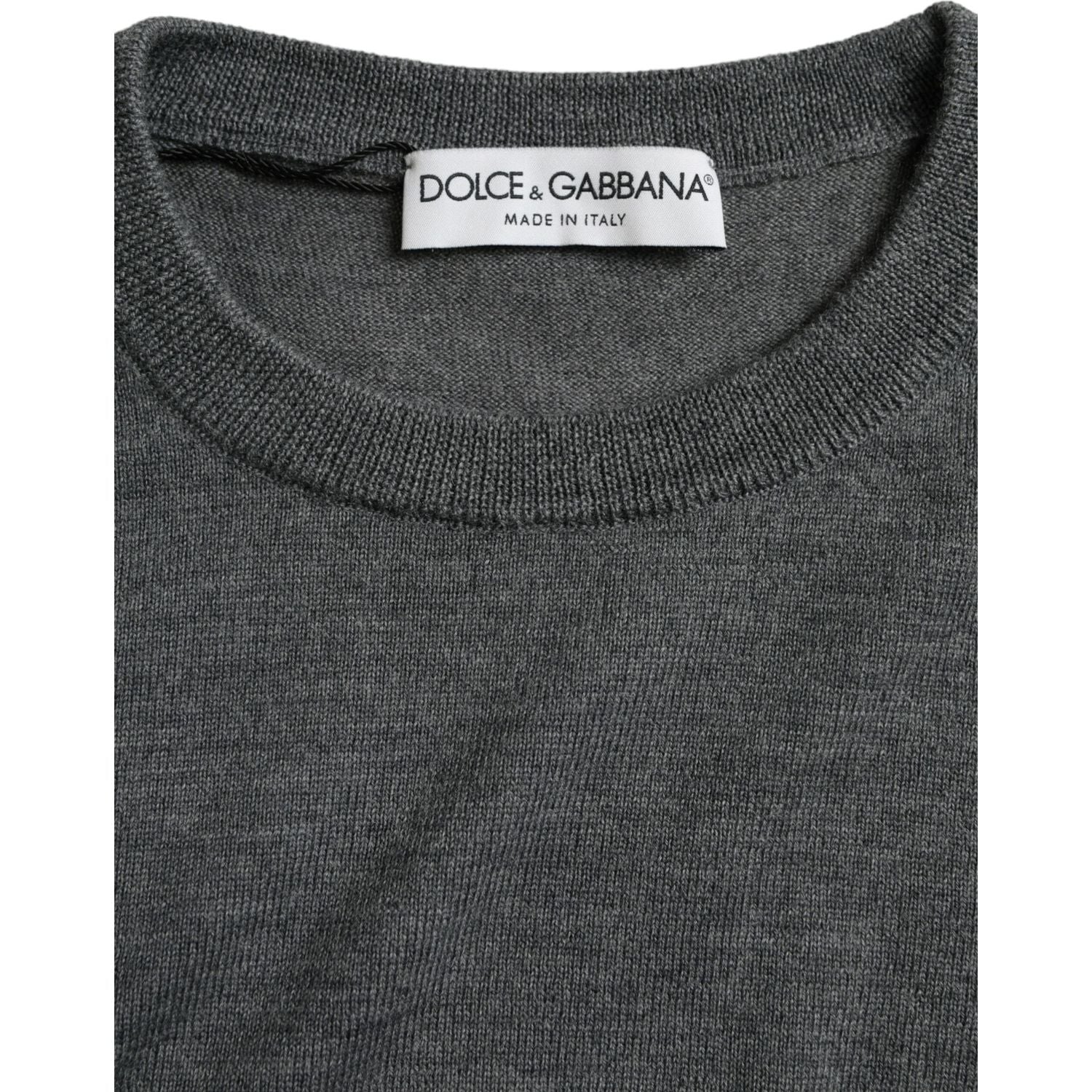 Dolce & Gabbana Dark Gray Wool Crew Neck Pullover Sweater