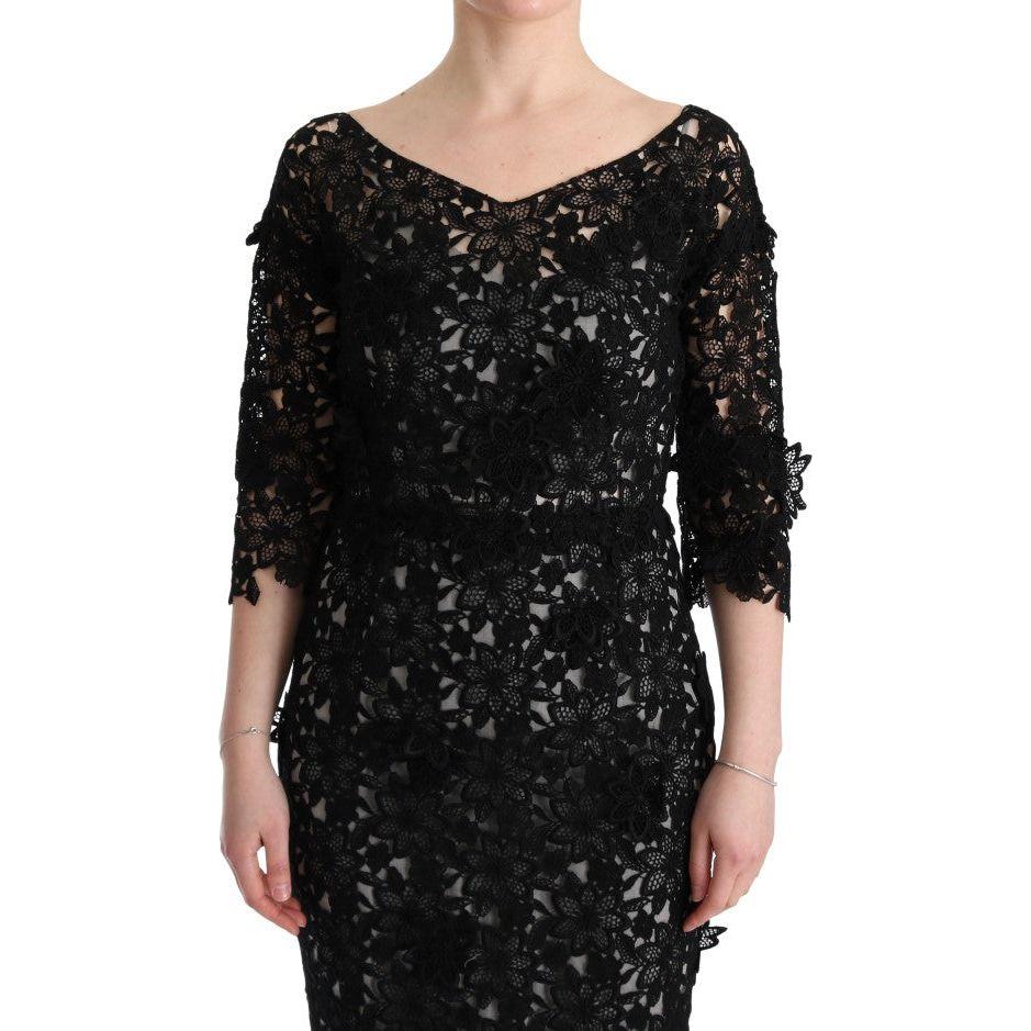 Dolce & Gabbana Black Cotton Silk Floral Long Dress