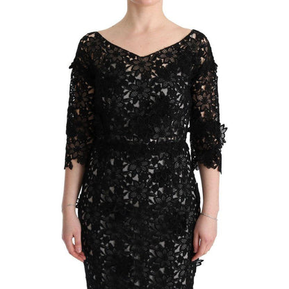 Dolce & Gabbana Black Cotton Silk Floral Long Dress Dresses