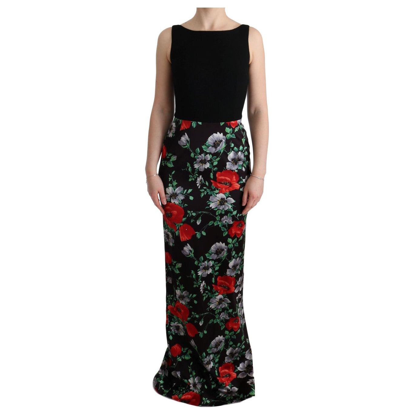 Dolce & Gabbana Multicolor Floral Print Stretch Sheath Long Dress