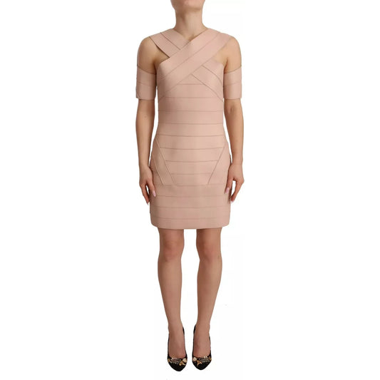 Dsquared² Beige Leather Open Shoulder Sheath Mini Dress 295403198452 -42