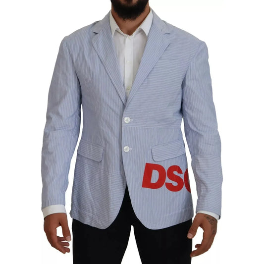 Dsquared² Blue Striped Single Breasted Formal Coat Blazer JKT3545-48