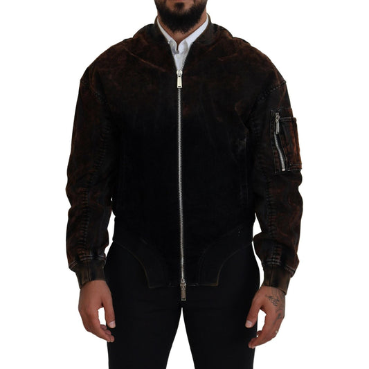 Dsquared² Brown Cotton Bomber Zipper Pocket Sleeves Jacket JKT3534-48