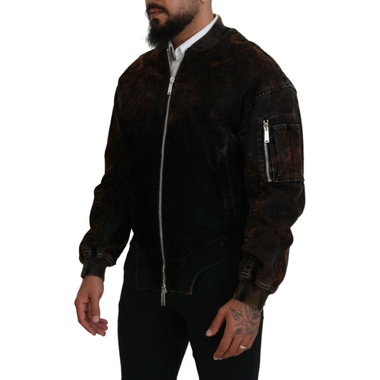 Dsquared² Brown Cotton Bomber Zipper Pocket Sleeves Jacket JKT3534-48
