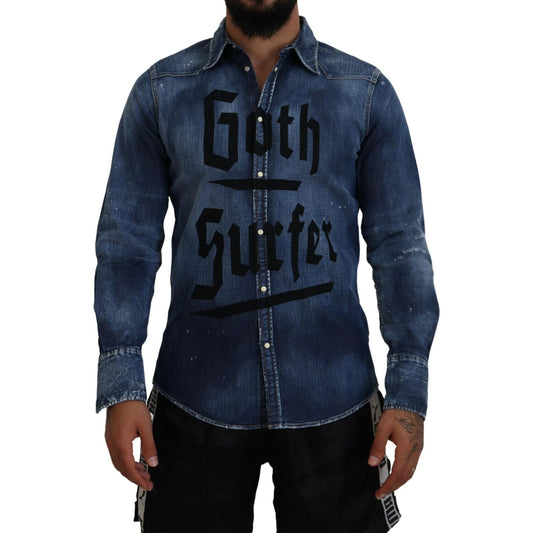 Dsquared² Blue Washed Goth Surfer Print Men Denim Shirt JKT3535-48