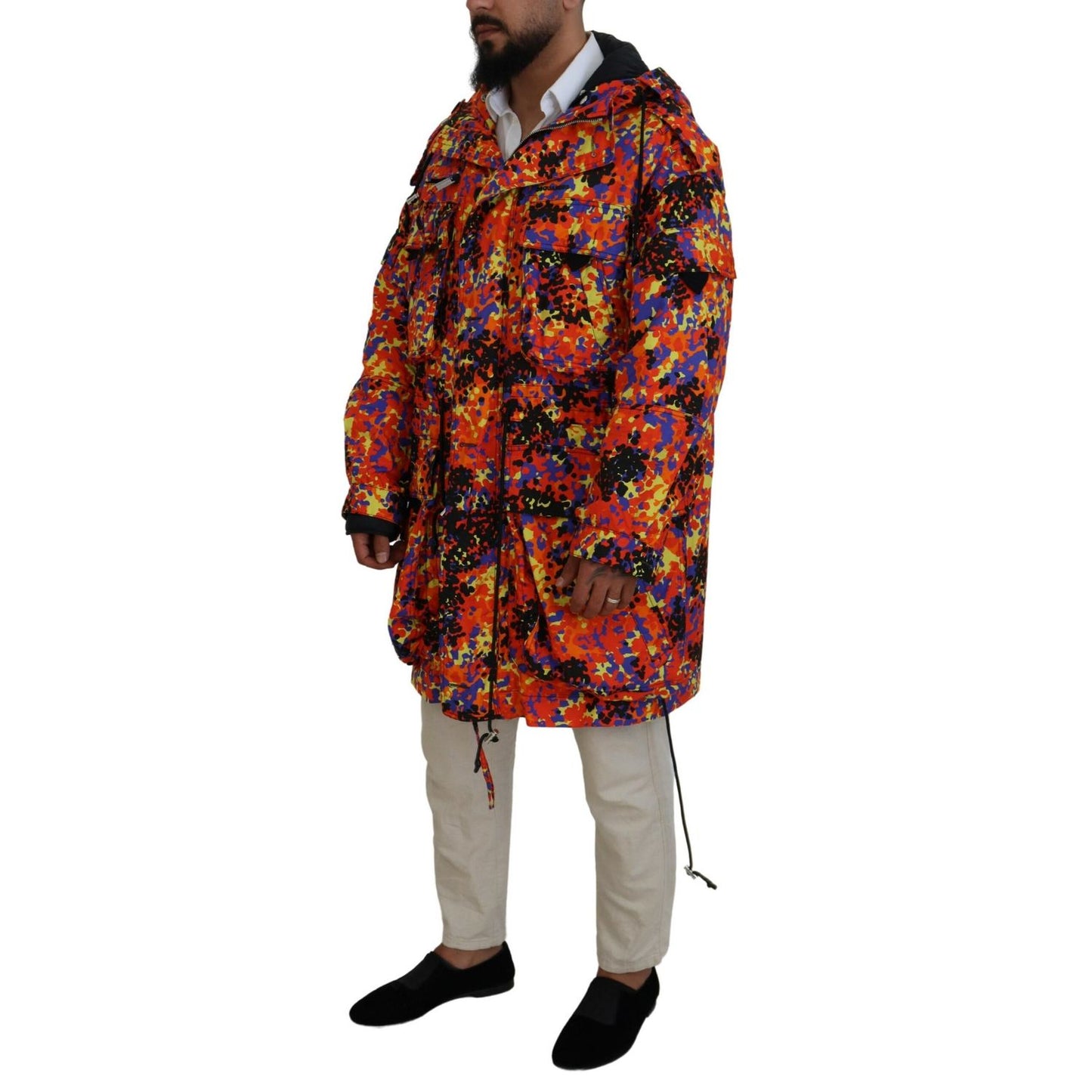 Dsquared² Multicolor Long Hooded Cargo Pocket Coat Jacket