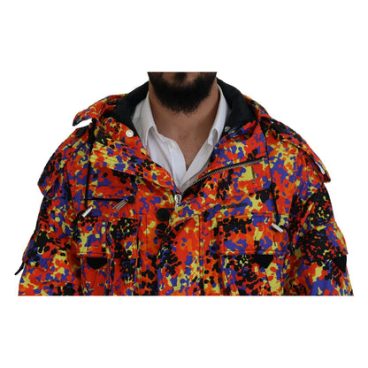 Dsquared² Multicolor Long Hooded Cargo Pocket Coat Jacket