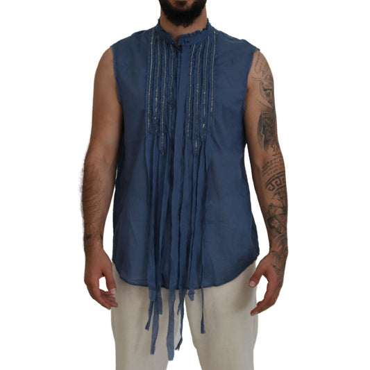 Dsquared² Blue Cotton Chain Embellishment Sleeveless Shirt