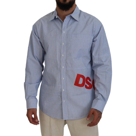Dsquared² Blue Stripes Logo Print Long Sleeves Formal Shirt TSH83553-48