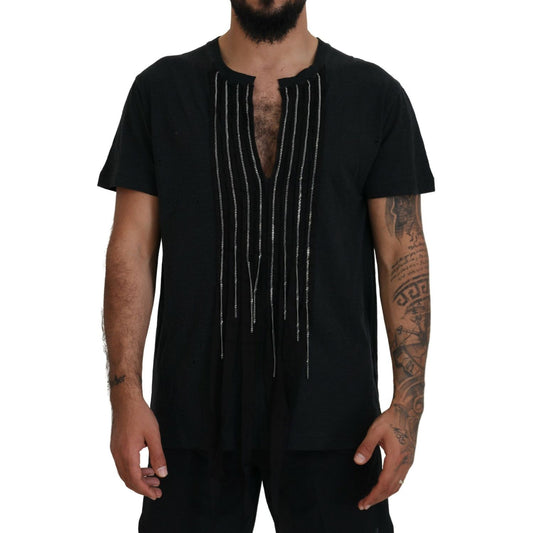 Dsquared² Black Chain Embellished Cotton Short Sleeve T-shirt THS83507-48
