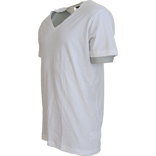 Dsquared² White Cotton Linen Short Sleeves V-neck T-shirt TSH83213-48
