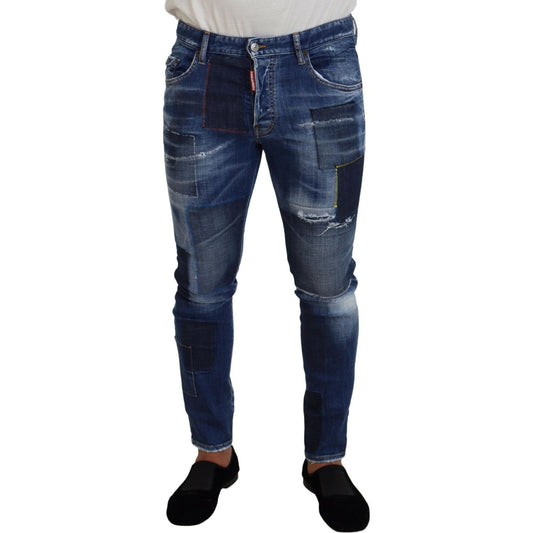 Dsquared² Blue Washed Patchwork Skinny Men Denim Jeans PAN74369-48
