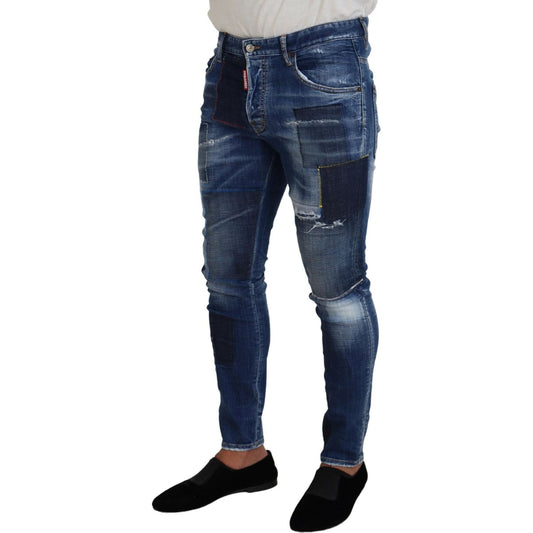 Dsquared² Blue Washed Patchwork Skinny Men Denim Jeans PAN74369-48