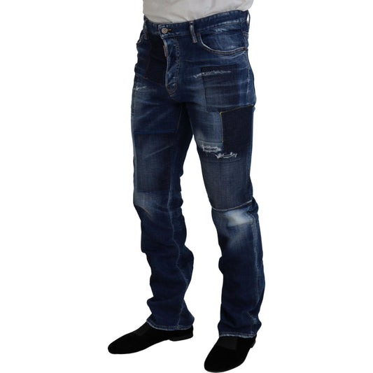 Dsquared² Blue Washed Patchwork Straight Fit Denim Jeans PAN74374-48