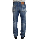 Dsquared² Blue Washed Tattered Straight Fit Casual Denim Jeans PAN74375-48