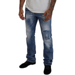 Dsquared² Blue Washed Tattered Straight Fit Casual Denim Jeans PAN74375-48