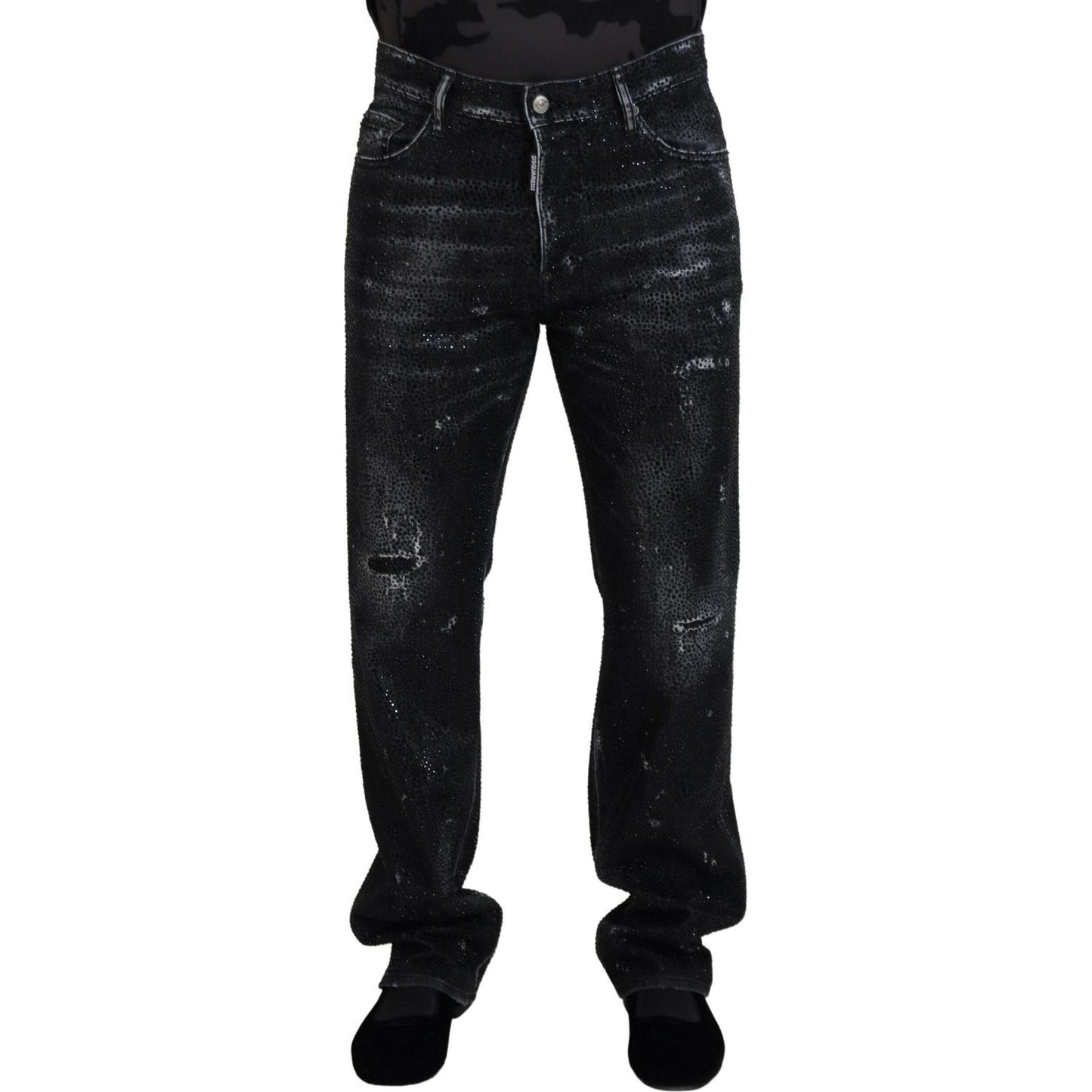 Dsquared² Black Crystal Embellished Tattered Denim Jeans PAN74469-48