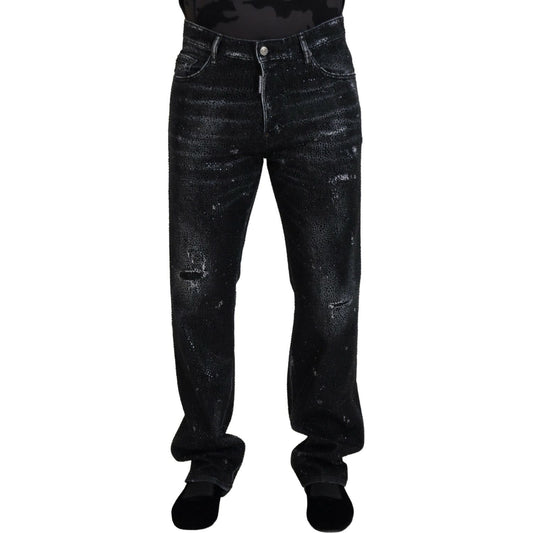 Dsquared² Black Crystal Embellished Tattered Denim Jeans PAN74469-48