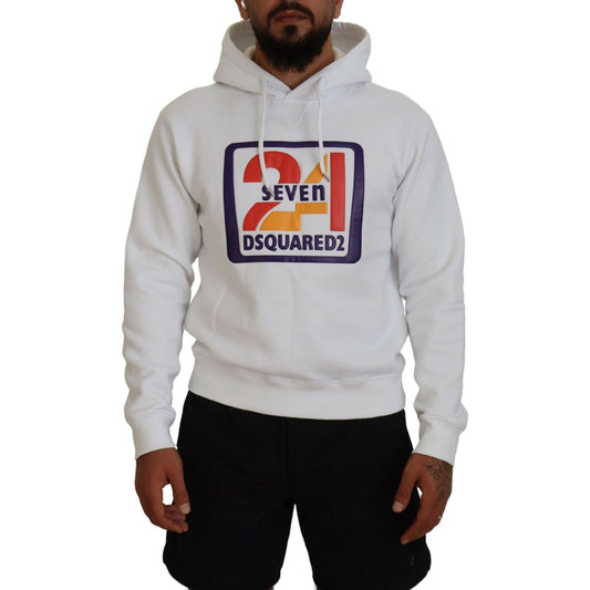 Dsquared² White Cotton Hooded Printed Men Pullover Sweater TSH83485-48