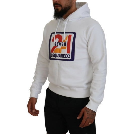 Dsquared² White Cotton Hooded Printed Men Pullover Sweater TSH83485-48