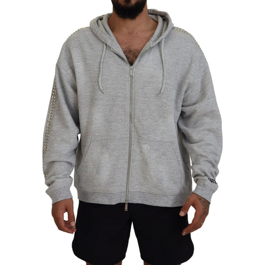 Dsquared² Gray Hooded Printed Crystal Embellishment Sweater TSH83491-48