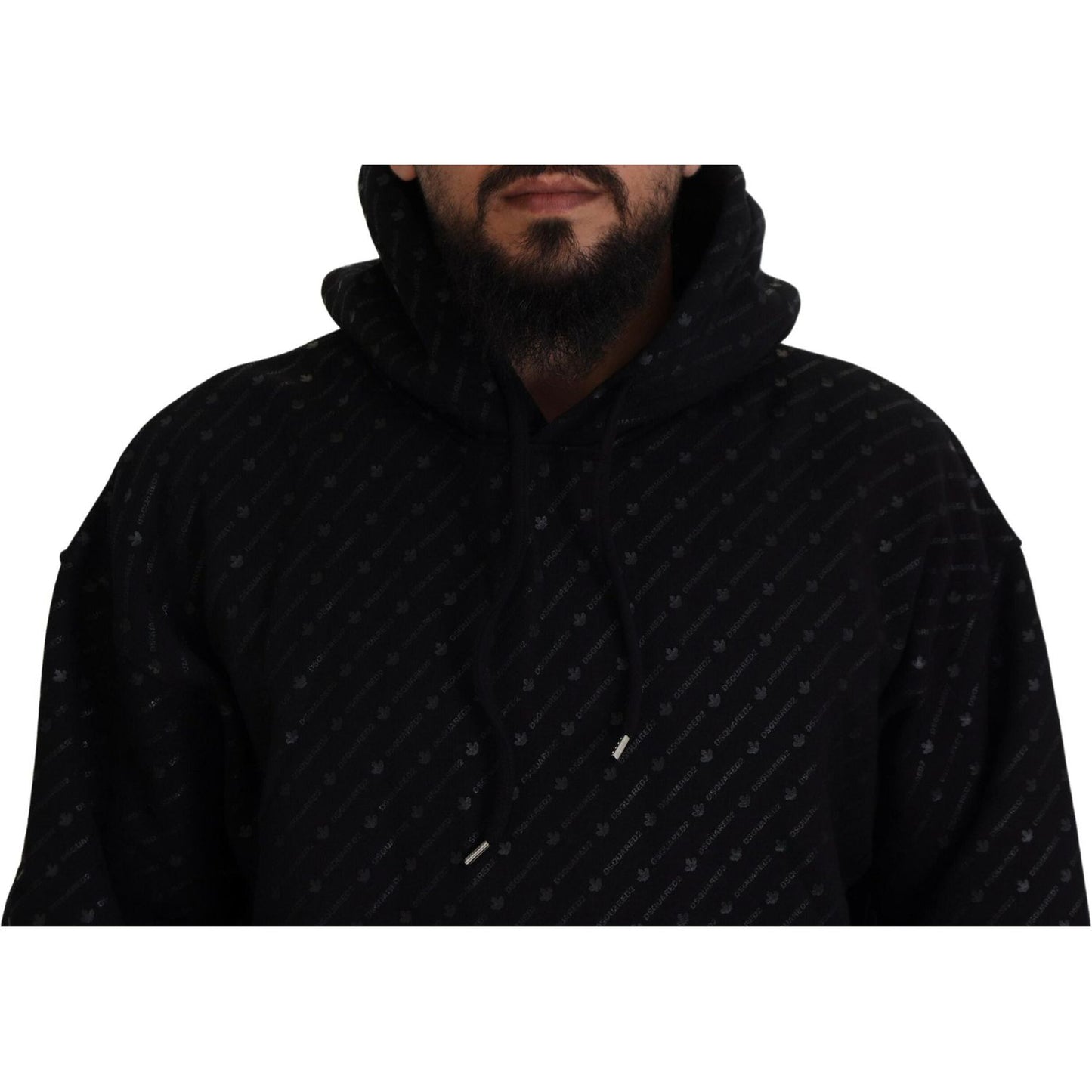 Dsquared² Black Cotton Hooded Printed Men Pullover Sweater TSH83492-48