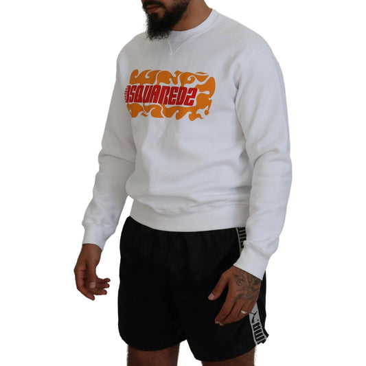 Dsquared² White Cotton Printed Long Sleeves Pullover Sweater TSH83531-48