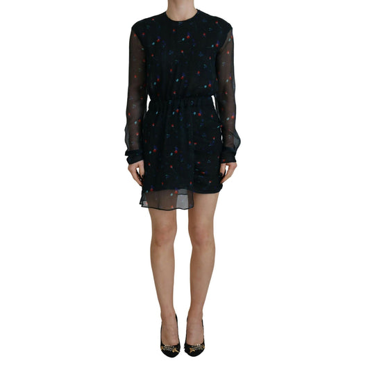 Dsquared² Black Floral Silk Long Sleeves Sheath Mini Dress