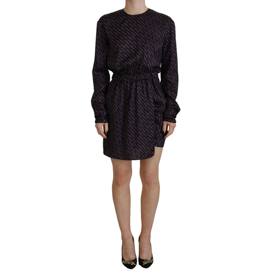 Dsquared² Black Logo Print Long Sleeves A-line Mini Dress