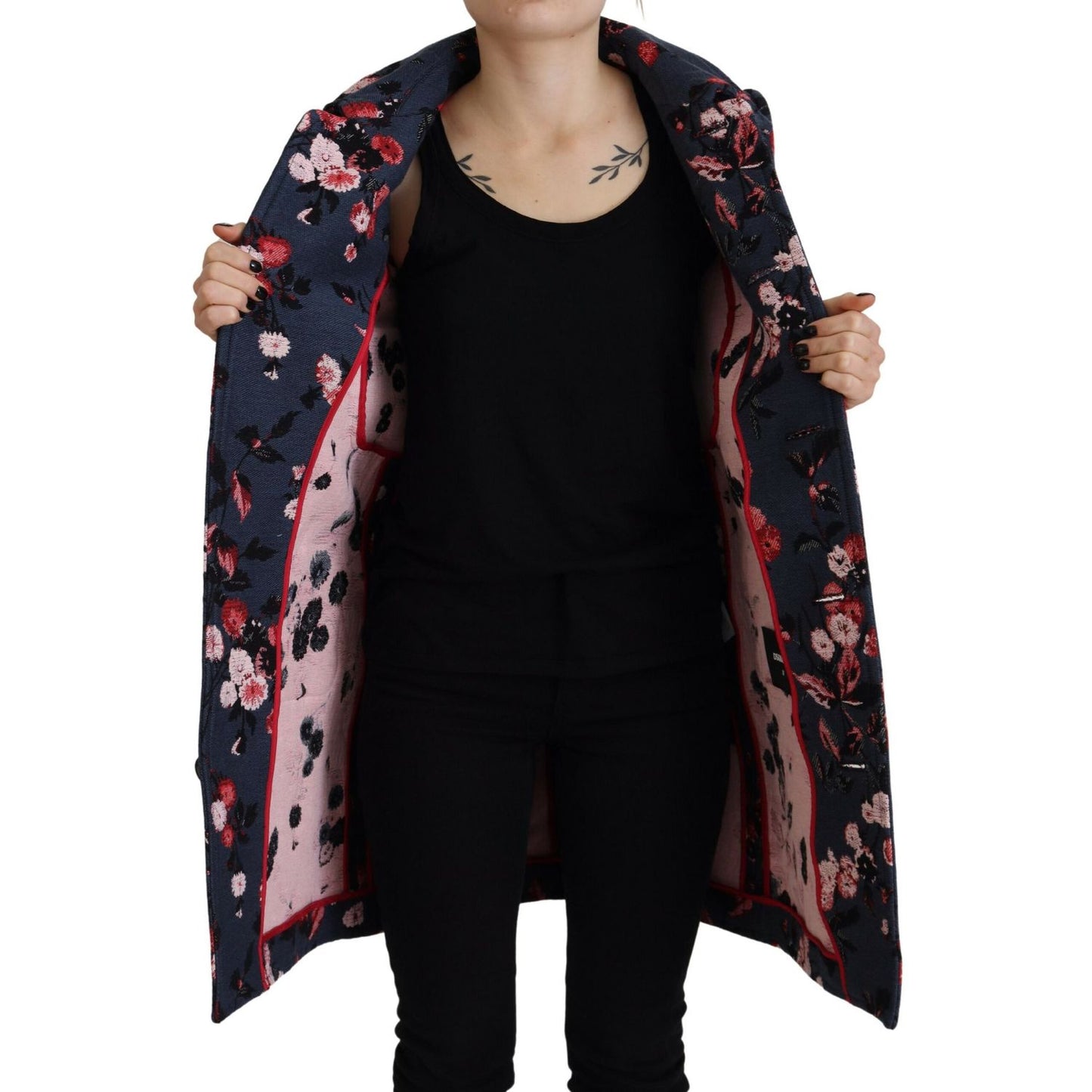 Dsquared² Multicolor Printed Women Long Coat Blazer Jacket