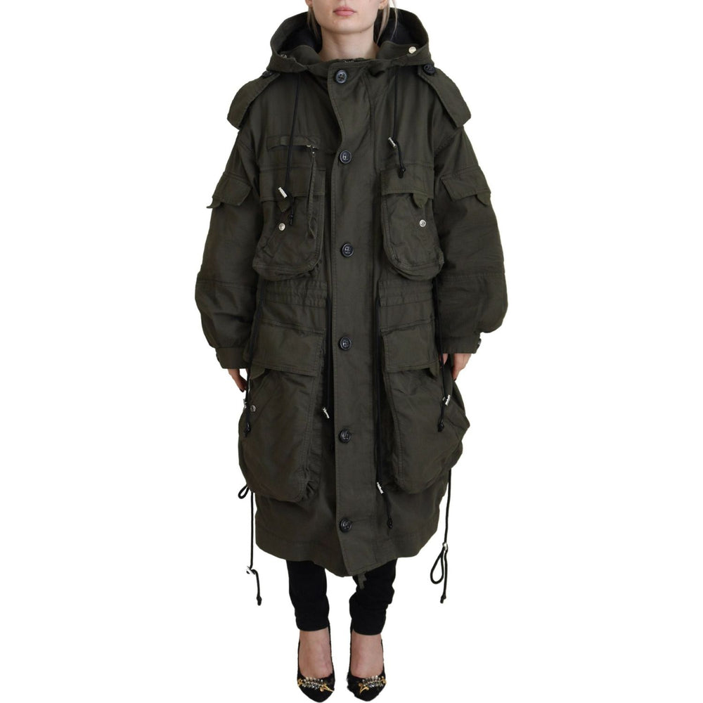 Dsquared² Green Hooded Full Zip Long Parka Coat Jacket JKT3531-38