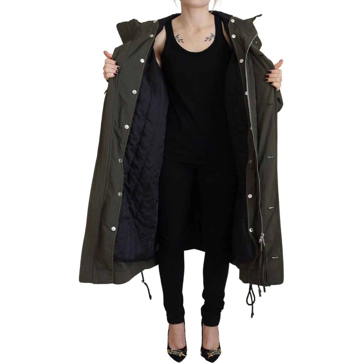 Dsquared² Green Hooded Full Zip Long Parka Coat Jacket JKT3531-38