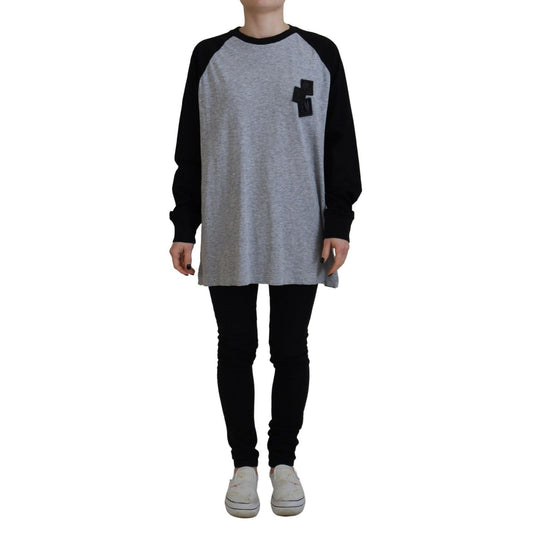Dsquared² Black Gray Cotton Raglan Long Sleeves Casual Top